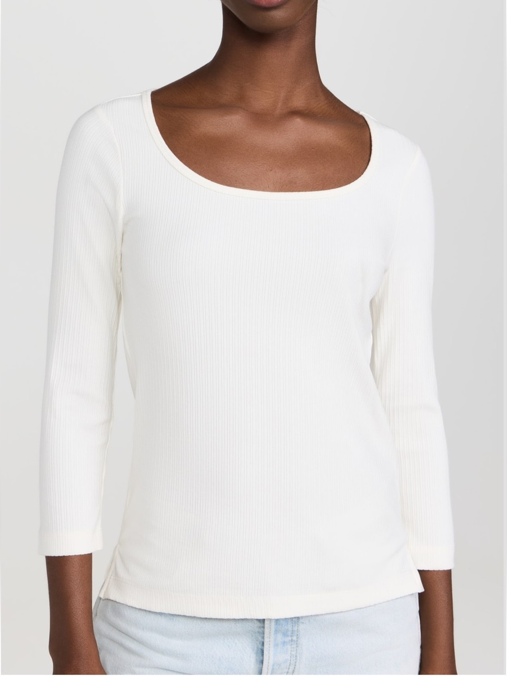 SPANX Ribbed Long Sleeve Scoop Neck Top Cream Stretch Knit Size Small Soft Tee